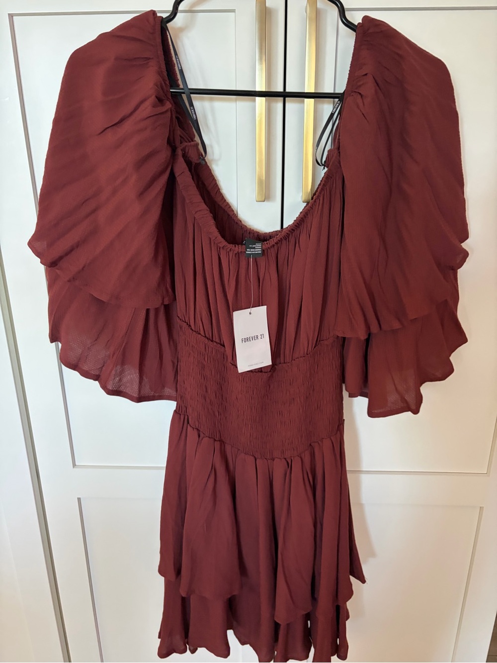 Forever 21 Burgundy Off-Shoulder Ruffle Tiered Tunic Dress